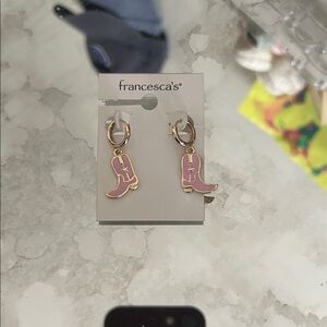 Francesca's Collections Pink and Gold Boot Earrings